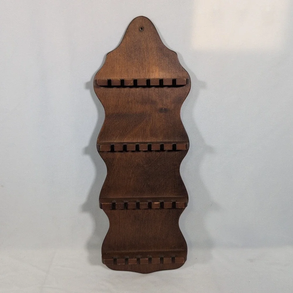 Vintage MCM Wood Rack Display Holder For Souvenir Tea Spoon Or Hankie Collection